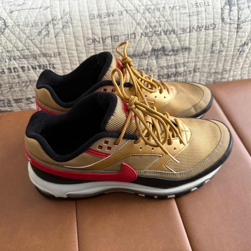 Nike Gold and Red Sneakers with Rugged Sole
